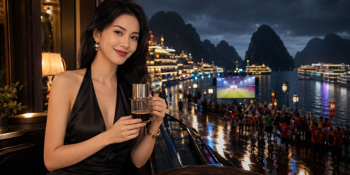 Khung cảnh vịnh Hạ Long với người dùng thư giãn theo dõi kết quả cá cược thể thao