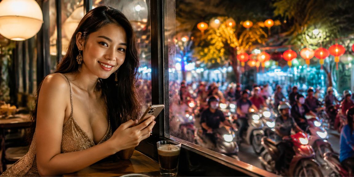 Người dùng tại Hà Nội kiểm tra giao dịch thanh toán trên điện thoại trong quán cà phê buổi sáng