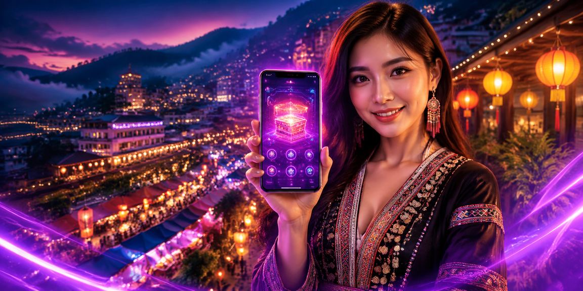 Người dùng thanh toán qua điện thoại tại Hội An với đèn lồng truyền thống trong nền