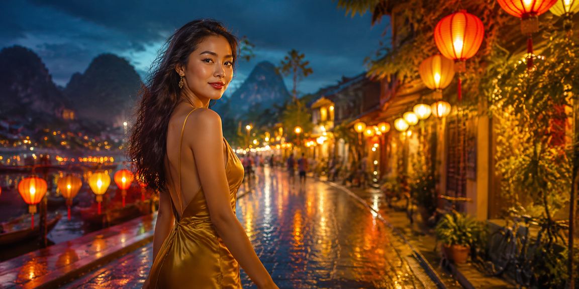 Không gian cá cược casino ban đêm theo phong cách chợ đêm Ninh Bình đặc sắc